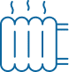 Icône d'un radiateur de chauffage bleu émettant de la chaleur par des ondes de vapeur. Symbole de confort thermique.